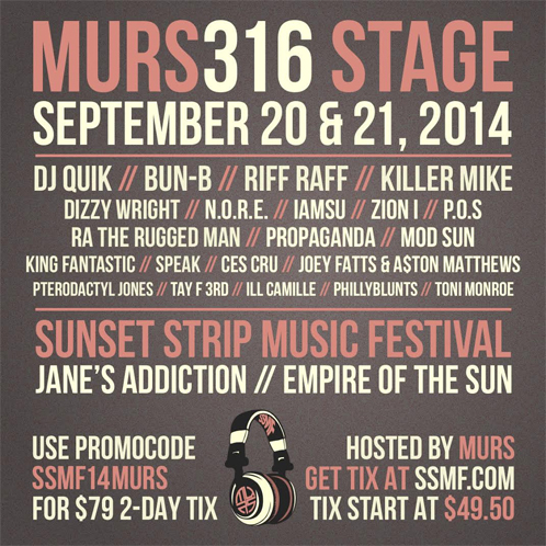 MURS’ 316 Stage At Sunset Strip Music Festival To Be Streamed Live via DASH Radio